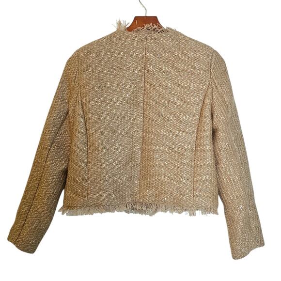 Tan & Gold Cropped Preppy Tweed Blazer Jacket with Gold Buttons - Picture 3 of 7